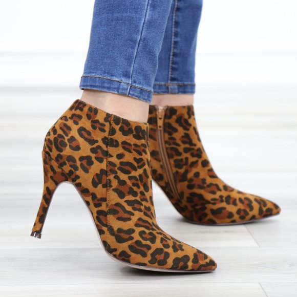 Vegan Suede Leopard Print Ankle Booties - Picture 6 of 11